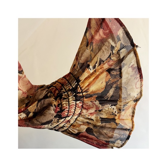 90’s Ruffle Grunge Floral Semi Sheer Blouse - Picture 2 of 2